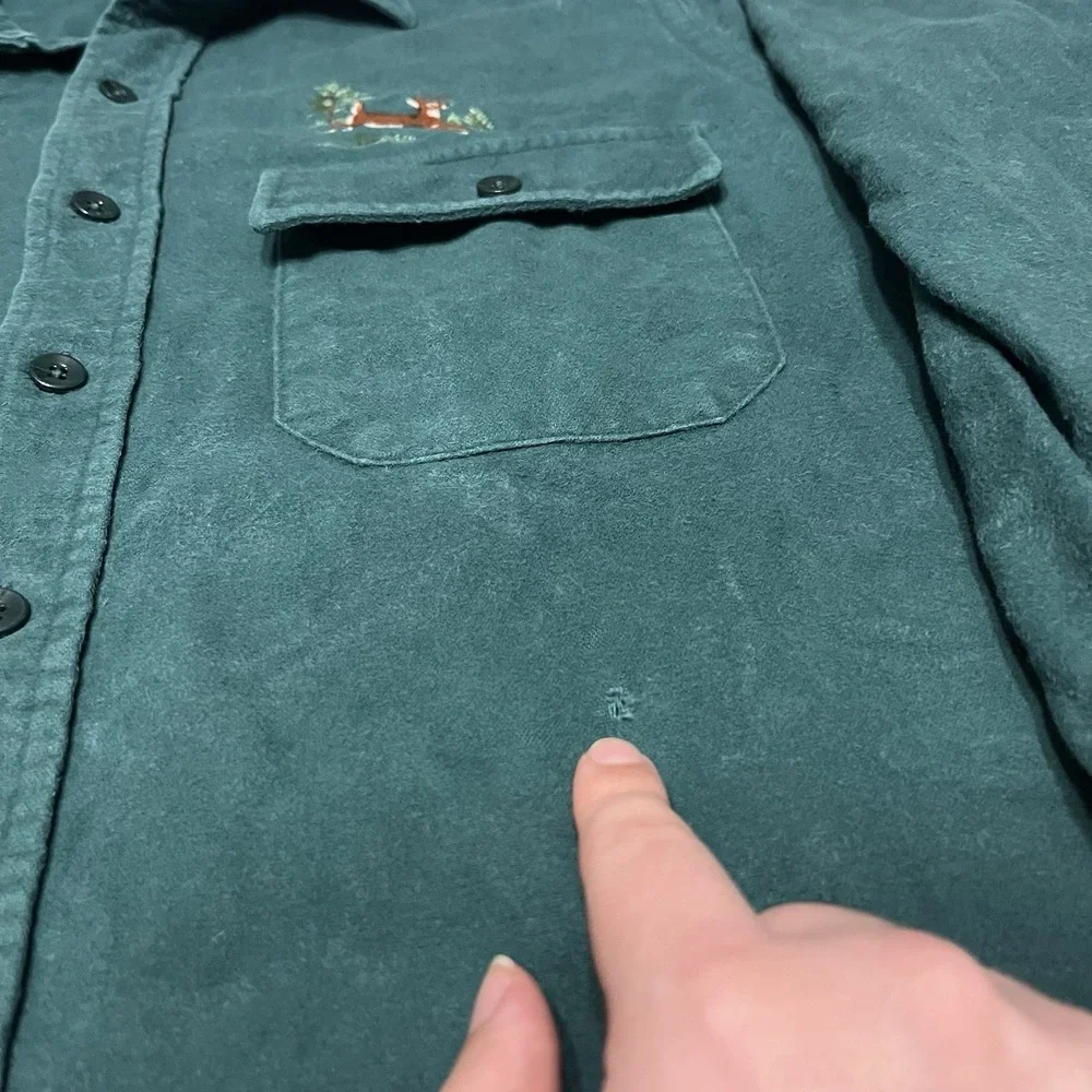 Vintage LL Bean Chamois Cloth Shirt Mens 16.5 Green Deer Cotton Made in USA